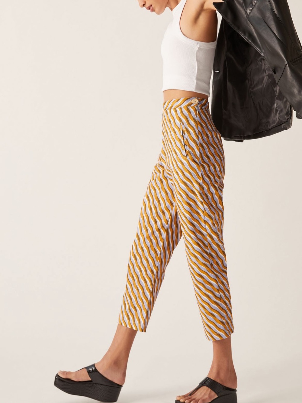 Corey Lynn Calter Mustard Wave Stripe Crop Pants from Anthropologie